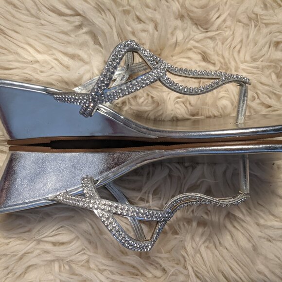 Sparkling Rhinestone Silver Wedge Sandals - Picture 2 of 4